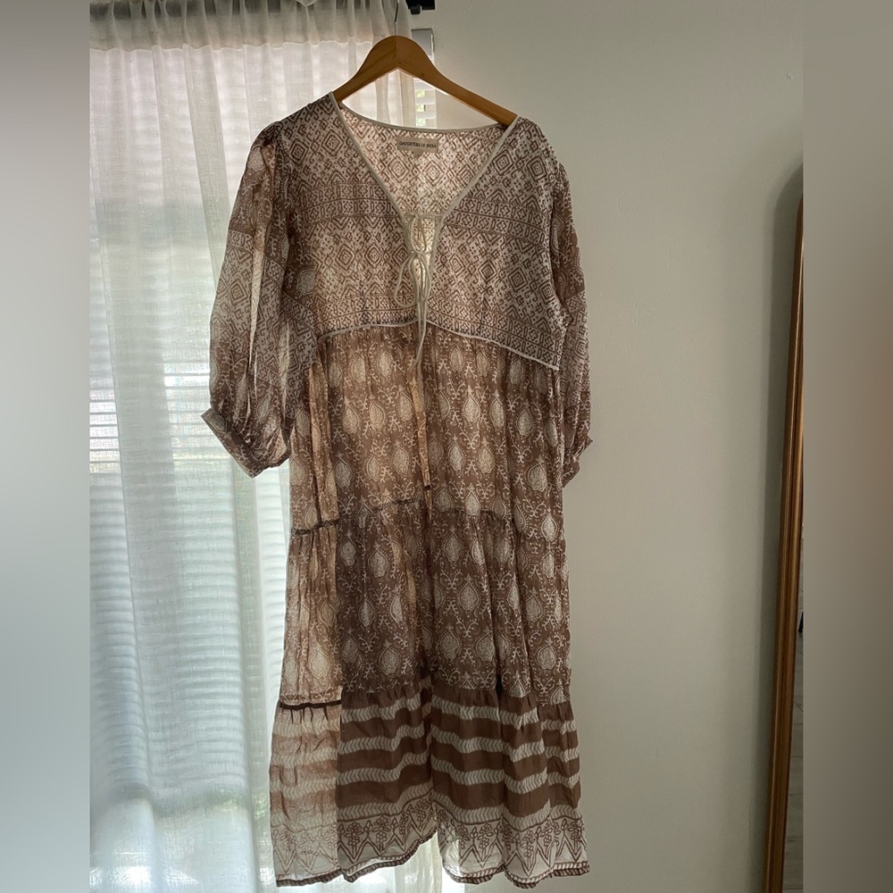 Daughters of India Cream and Brown jasmine dress
